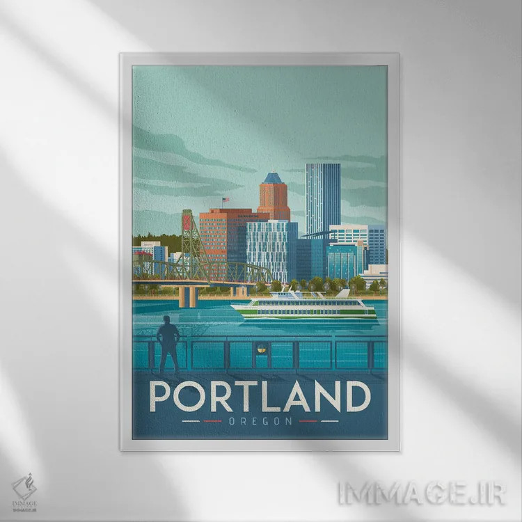 تابلو دکوراتیو پورتلند اورگن ایالات متحده اثر اولا هوپ تراول پوسترز - نمای قابدار سفید