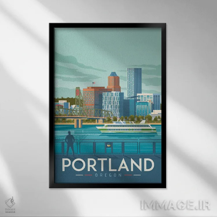 تابلو دکوراتیو پورتلند اورگن ایالات متحده اثر اولا هوپ تراول پوسترز - نمای قابدار مشکی
