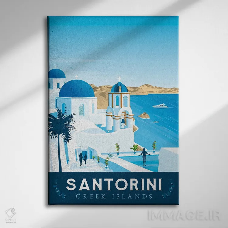 تابلو دکوراتیو سانتورینی یونان اثر اولا هوپ تراول پوسترز - نمای روبهرو روی دیوار