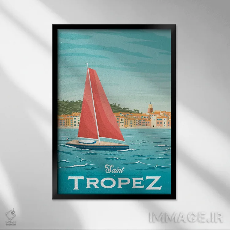 تابلو دکوراتیو سن تروزه ریویرا فرانسه اثر اولا هوپ تراول پوسترز - نمای قابدار مشکی