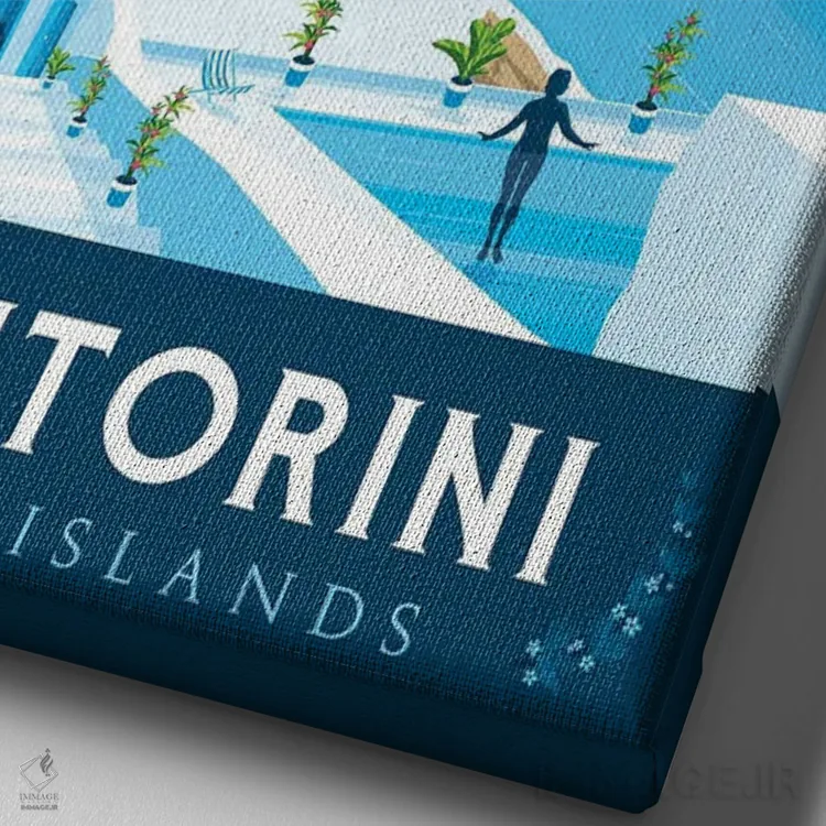 تابلو دکوراتیو سانتورینی یونان اثر اولا هوپ تراول پوسترز - نمای نزدیک بافت بوم