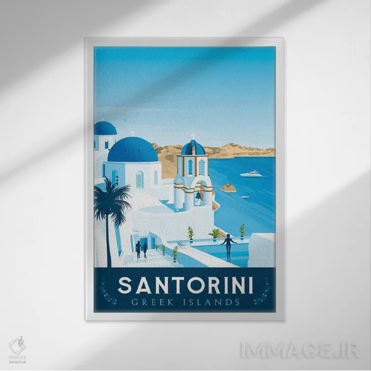 تابلو دکوراتیو سانتورینی یونان اثر اولا هوپ تراول پوسترز - نمای قابدار سفید