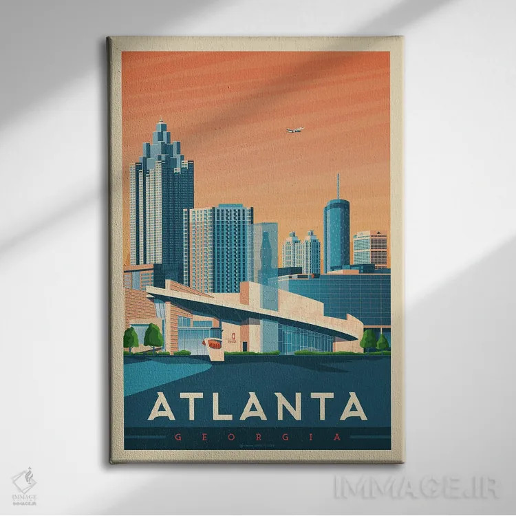 تابلو مدرن پوستر سفر آتلانتا جورجیا اثر اولا هوپ تراول پوسترز - نمای روبهرو روی دیوار
