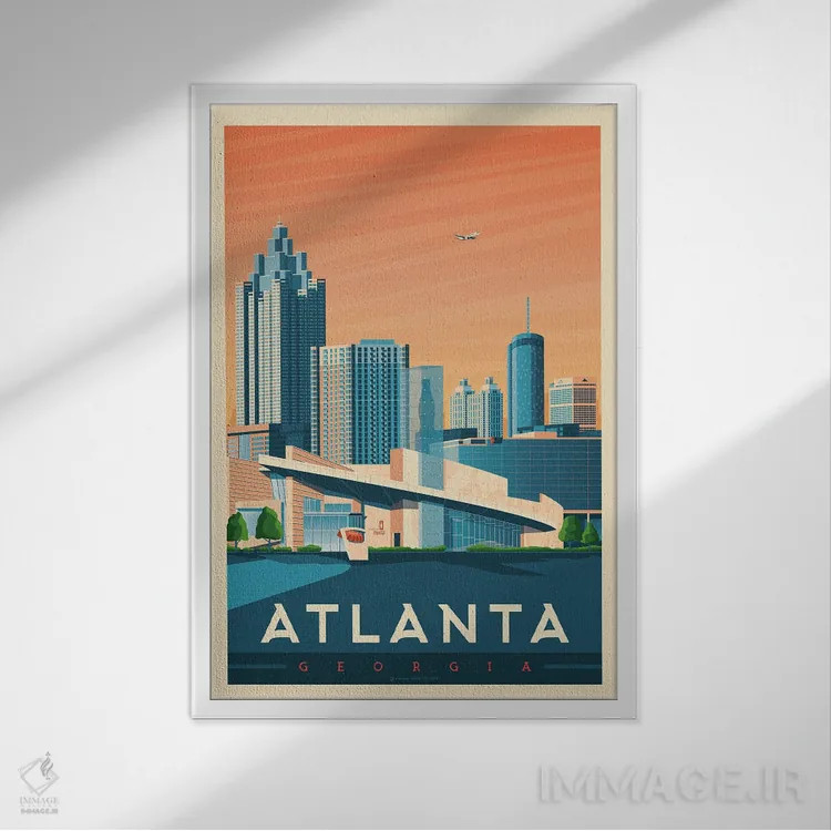 تابلو مدرن پوستر سفر آتلانتا جورجیا اثر اولا هوپ تراول پوسترز - نمای قابدار سفید