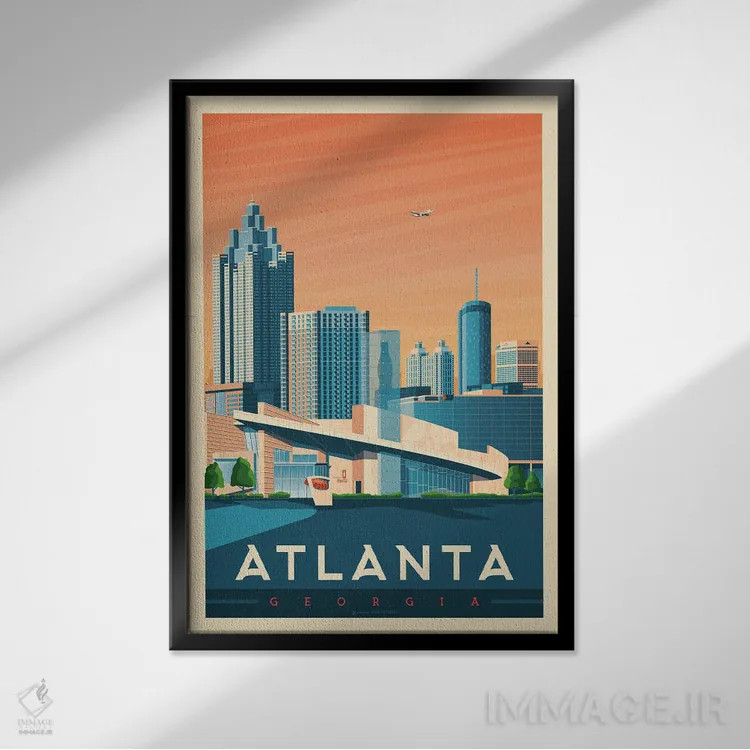 تابلو مدرن پوستر سفر آتلانتا جورجیا اثر اولا هوپ تراول پوسترز - نمای قابدار مشکی