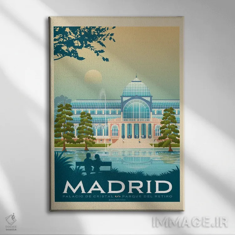 تابلو مدرن پوستر سفر مادرید اسپانیا اثر اولا هوپ تراول پوسترز - نمای روبهرو روی دیوار