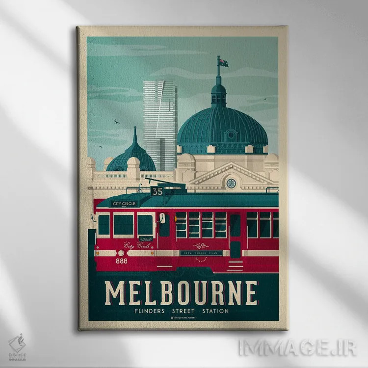 تابلو مدرن پوستر سفر ملبورن استرالیا اثر اولا هوپ تراول پوسترز - نمای روبهرو روی دیوار