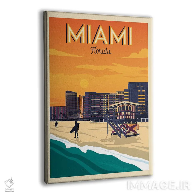 تابلو مدرن پوستر سفر میامی فلوریدا اثر اولا هوپ تراول پوسترز - نمای پرسپکتیو محصول