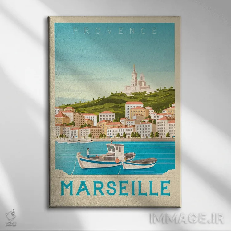 تابلو مدرن پوستر سفر مارسی فرانسه اثر اولا هوپ تراول پوسترز - نمای روبهرو روی دیوار