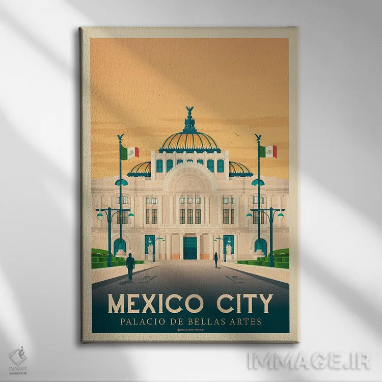 تابلو مدرن پوستر سفر به مکزیکوسیتی اثر اولا هوپ تراول پوسترز - نمای روبهرو روی دیوار