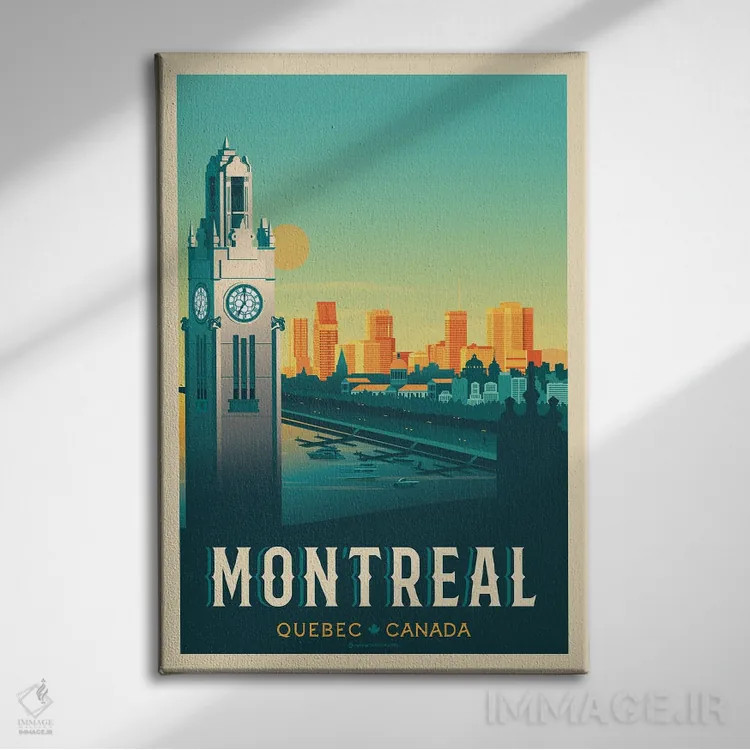تابلو مدرن پوستر سفر مونترال کانادا اثر اولا هوپ تراول پوسترز - نمای روبهرو روی دیوار