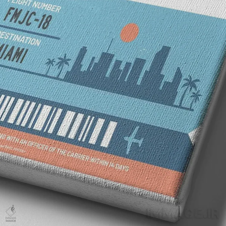 تابلو مدرن پوستر سفر با برچسب فرودگاه میامی فلوریدا اثر اولا هوپ تراول پوسترز - نمای نزدیک بافت بوم