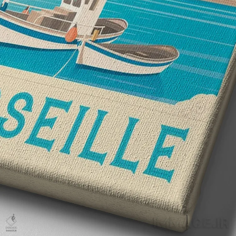 تابلو مدرن پوستر سفر مارسی فرانسه اثر اولا هوپ تراول پوسترز - نمای نزدیک بافت بوم