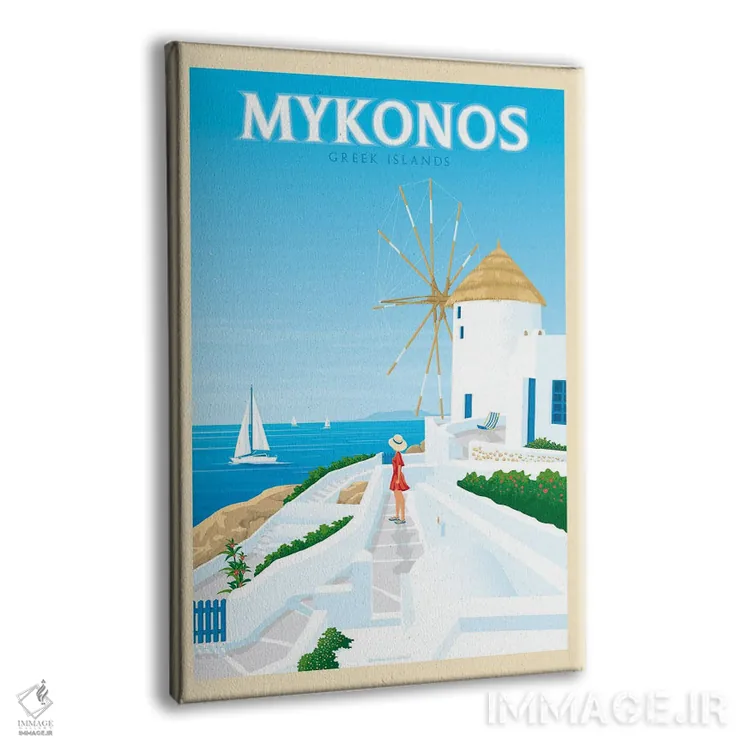 تابلو مدرن پوستر سفر میکونوس یونان اثر اولا هوپ تراول پوسترز - نمای پرسپکتیو محصول