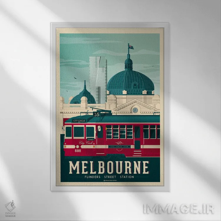 تابلو مدرن پوستر سفر ملبورن استرالیا اثر اولا هوپ تراول پوسترز - نمای قابدار سفید