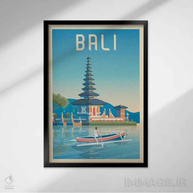 تابلو مدرن پوستر سفر بالی اندونزی اثر اولا هوپ تراول پوسترز - نمای قابدار مشکی