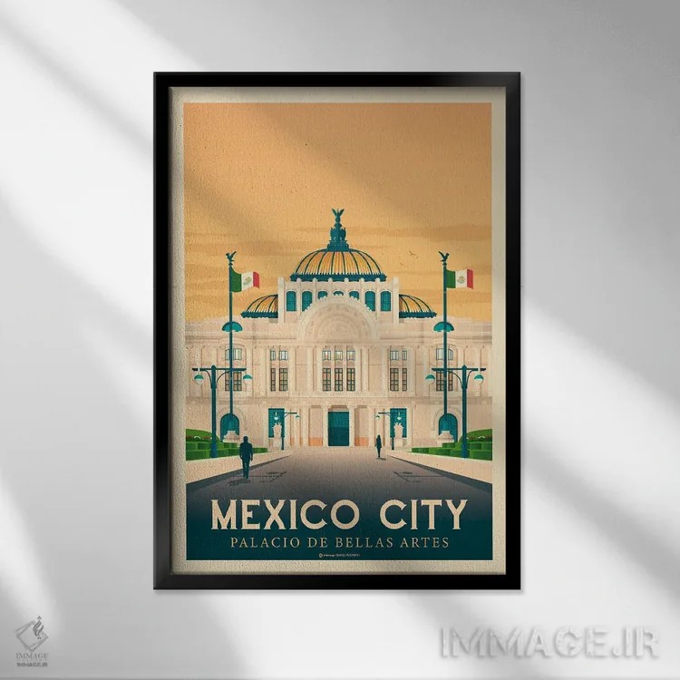 تابلو مدرن پوستر سفر به مکزیکوسیتی اثر اولا هوپ تراول پوسترز - نمای قابدار مشکی