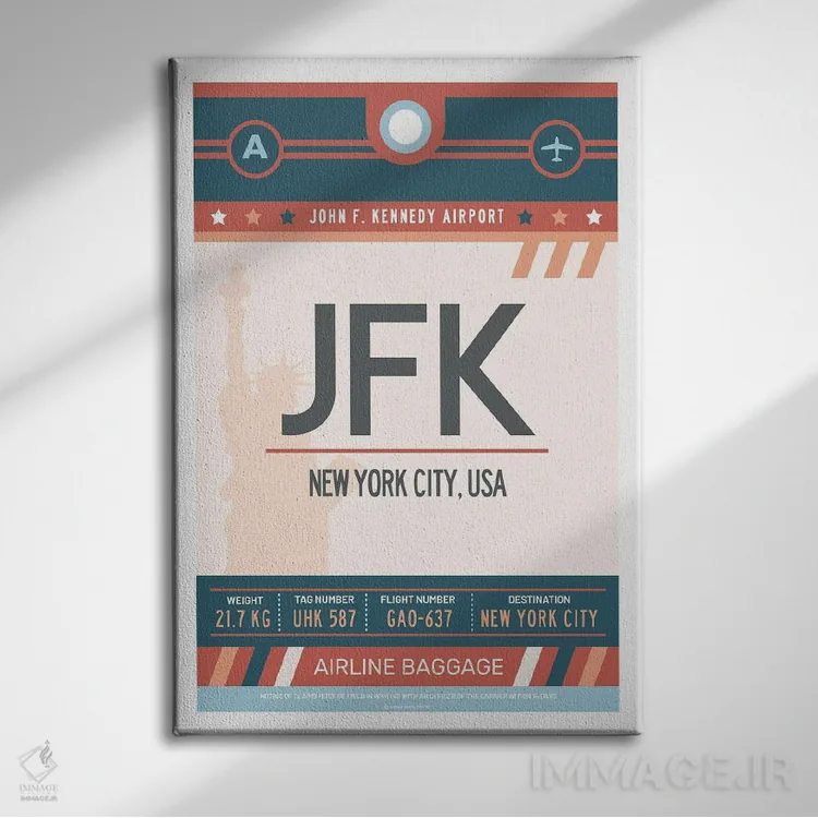 تابلو مدرن پوستر سفر با برچسب فرودگاه نیویورک اثر اولا هوپ تراول پوسترز - نمای روبهرو روی دیوار
