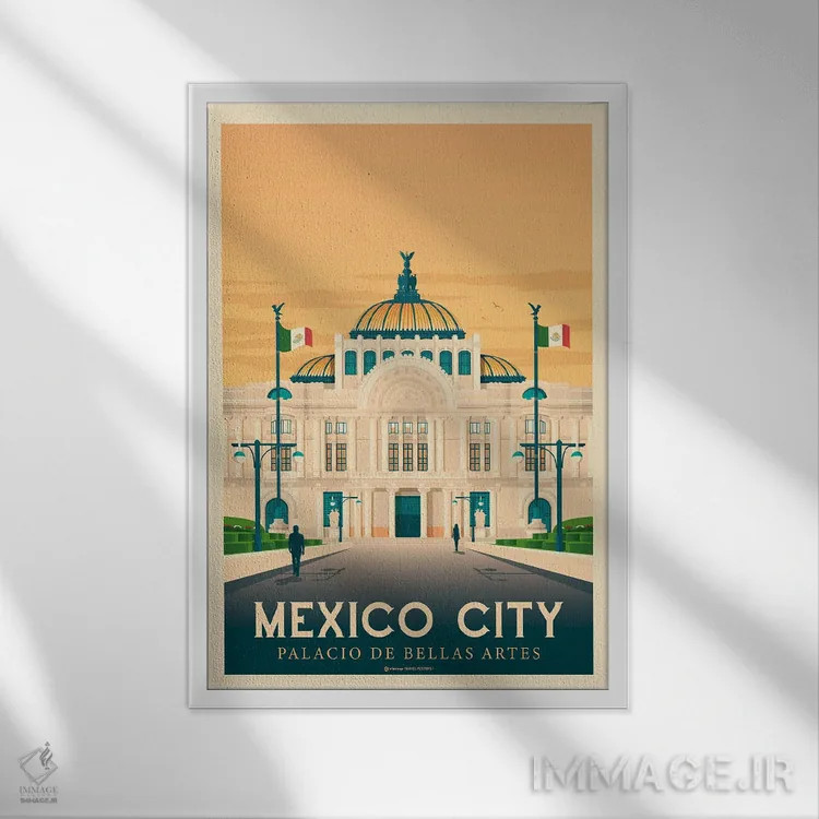 تابلو مدرن پوستر سفر به مکزیکوسیتی اثر اولا هوپ تراول پوسترز - نمای قابدار سفید