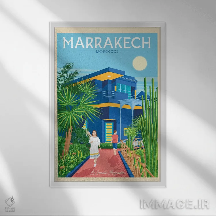 تابلو مدرن پوستر سفر مراکش مراکش اثر اولا هوپ تراول پوسترز - نمای قابدار سفید