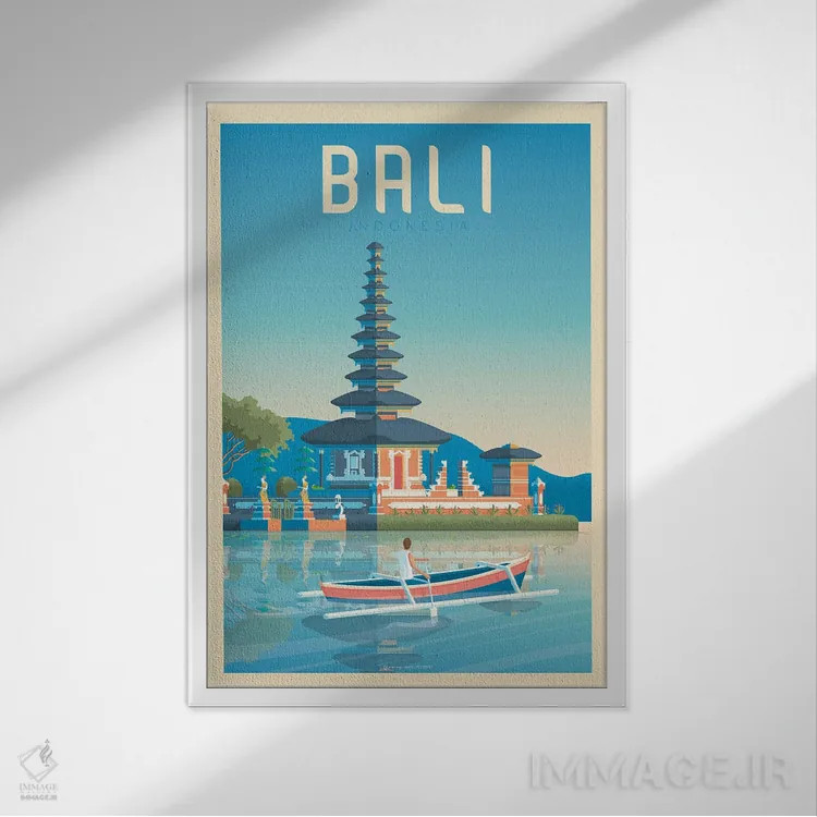 تابلو مدرن پوستر سفر بالی اندونزی اثر اولا هوپ تراول پوسترز - نمای قابدار سفید