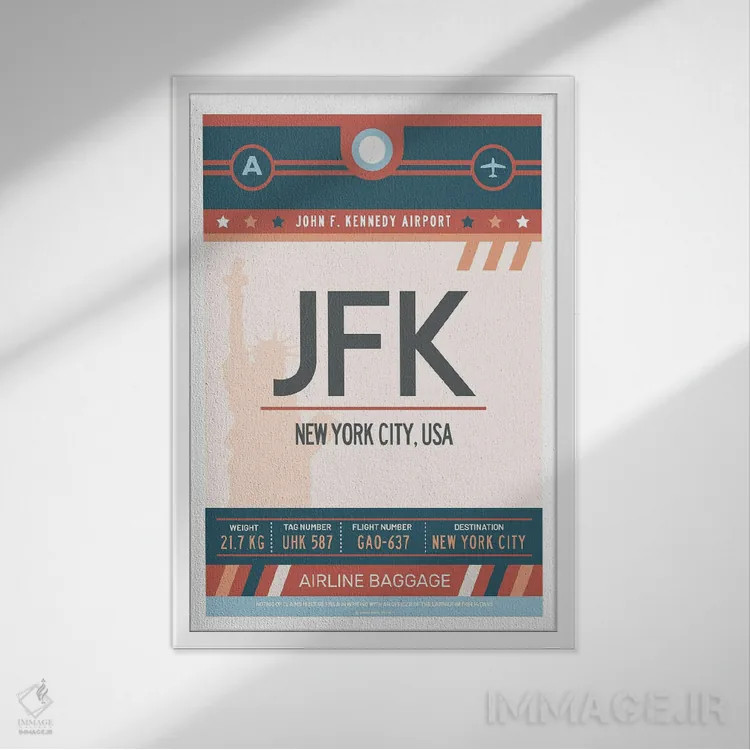 تابلو مدرن پوستر سفر با برچسب فرودگاه نیویورک اثر اولا هوپ تراول پوسترز - نمای قابدار سفید