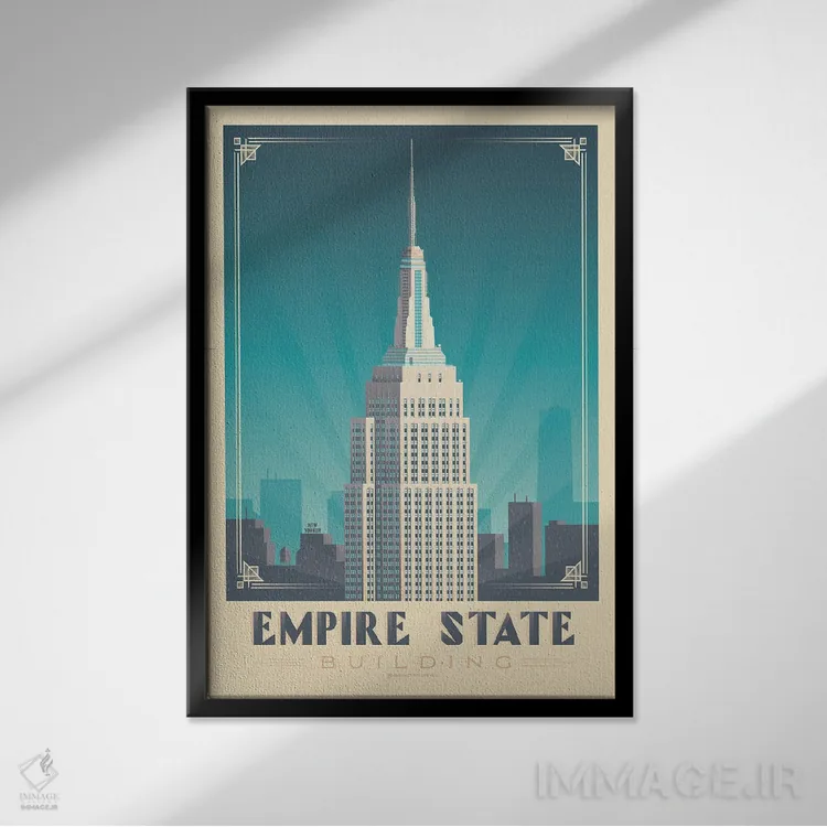 تابلو مدرن پوستر سفر به ساختمان امپایر استیت نیویورک اثر اولا هوپ تراول پوسترز - نمای قابدار مشکی