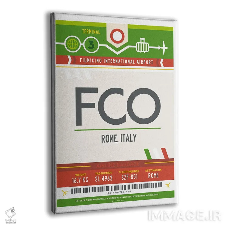 تابلو مدرن پوستر سفر با برچسب فرودگاه رم اثر اولا هوپ تراول پوسترز - نمای پرسپکتیو محصول