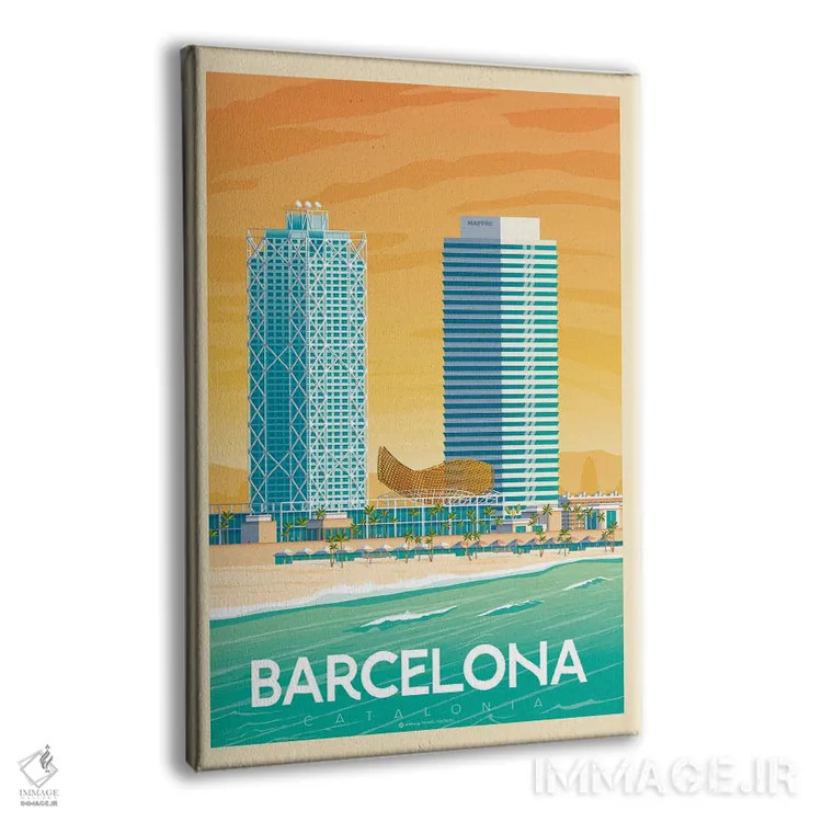 تابلو مدرن پوستر سفر بارسلونا اسپانیا اثر اولا هوپ تراول پوسترز - نمای پرسپکتیو محصول