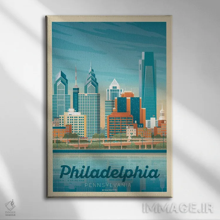 تابلو مدرن پوستر سفر فیلادلفیا پنسیلوانیا اثر اولا هوپ تراول پوسترز - نمای روبهرو روی دیوار