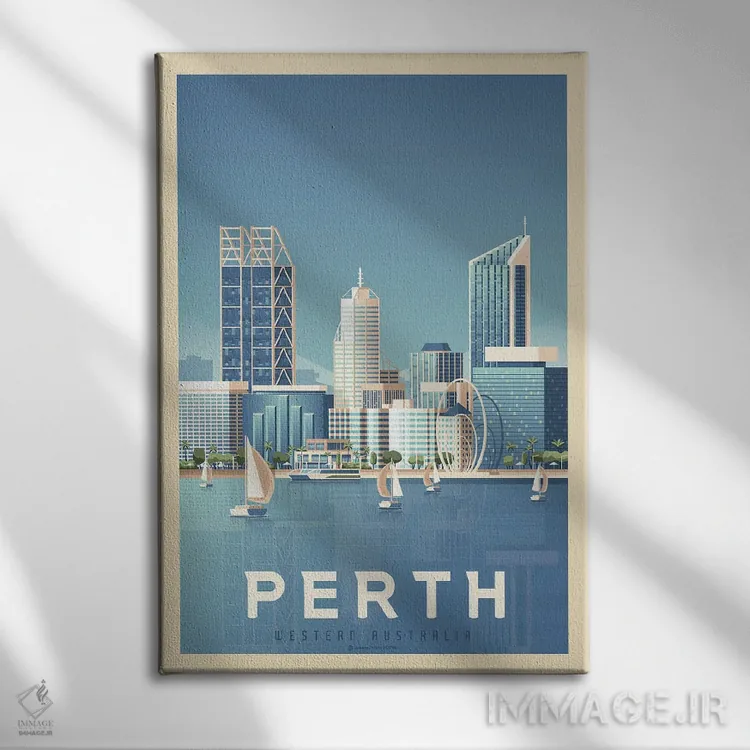 تابلو مدرن پوستر سفر پرت استرالیا اثر اولا هوپ تراول پوسترز - نمای روبهرو روی دیوار