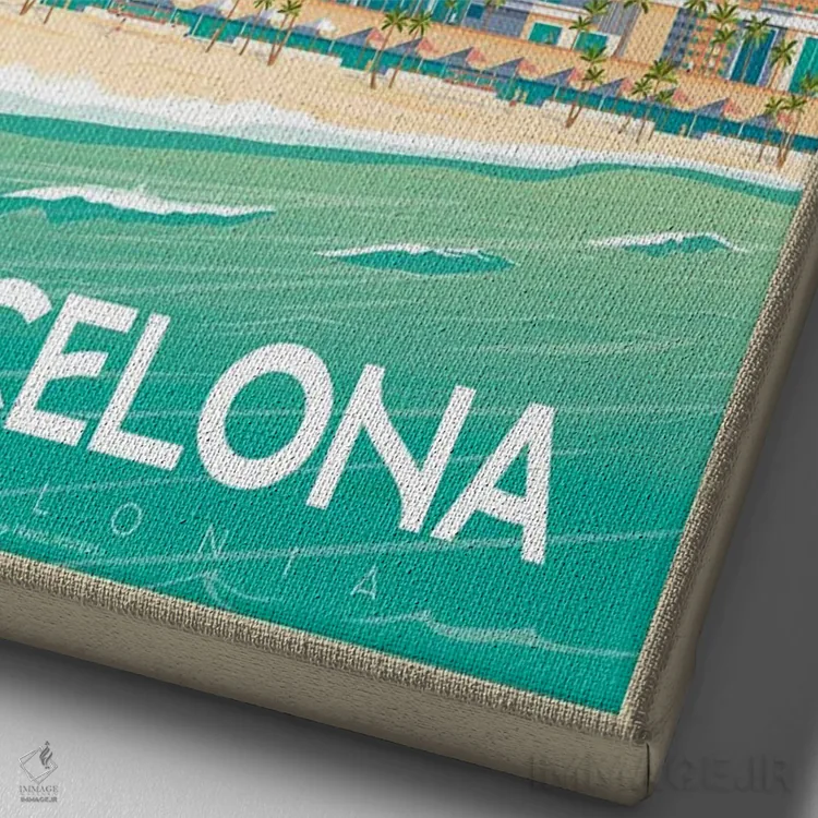 تابلو مدرن پوستر سفر بارسلونا اسپانیا اثر اولا هوپ تراول پوسترز - نمای نزدیک بافت بوم