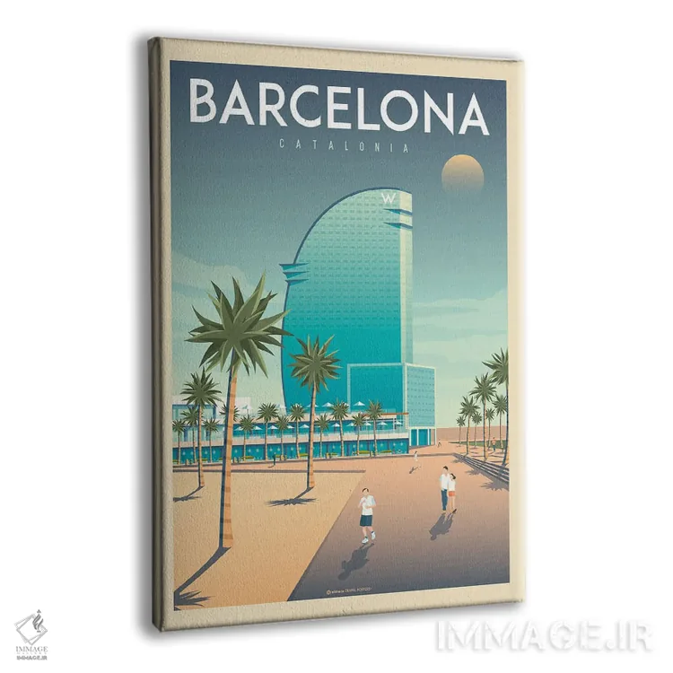 تابلو مدرن پوستر سفر به هتل W بارسلونا اسپانیا اثر اولا هوپ تراول پوسترز - نمای پرسپکتیو محصول