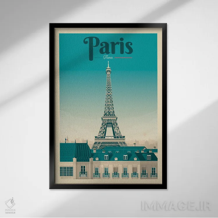 تابلو مدرن پوستر سفر به برج ایفل پاریس فرانسه اثر اولا هوپ تراول پوسترز - نمای قابدار مشکی