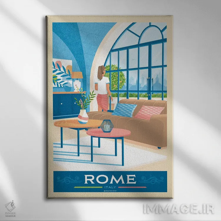 تابلو مدرن پوستر سفر رم اثر اولا هوپ تراول پوسترز - نمای روبهرو روی دیوار