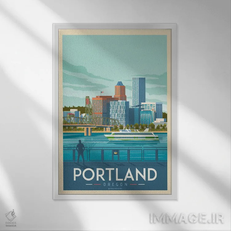 تابلو مدرن پوستر سفر پورتلند اورگن اثر اولا هوپ تراول پوسترز - نمای قابدار سفید