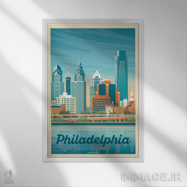 تابلو مدرن پوستر سفر فیلادلفیا پنسیلوانیا اثر اولا هوپ تراول پوسترز - نمای قابدار سفید