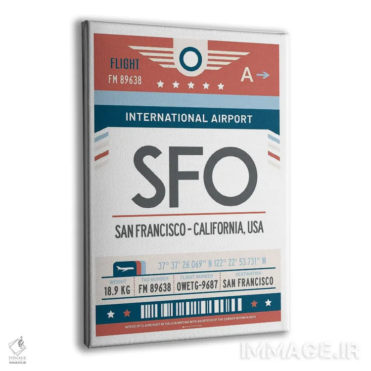 تابلو مدرن پوستر سفر با برچسب فرودگاه سان فرانسیسکو اثر اولا هوپ تراول پوسترز - نمای پرسپکتیو محصول