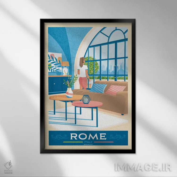 تابلو مدرن پوستر سفر رم اثر اولا هوپ تراول پوسترز - نمای قابدار مشکی