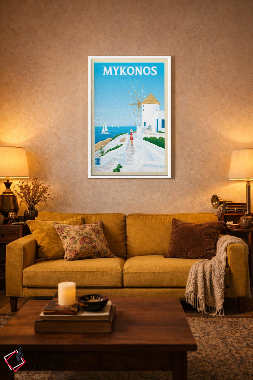 تابلو مدرن پوستر سفر میکونوس یونان اثر اولا هوپ تراول پوسترز - D2W