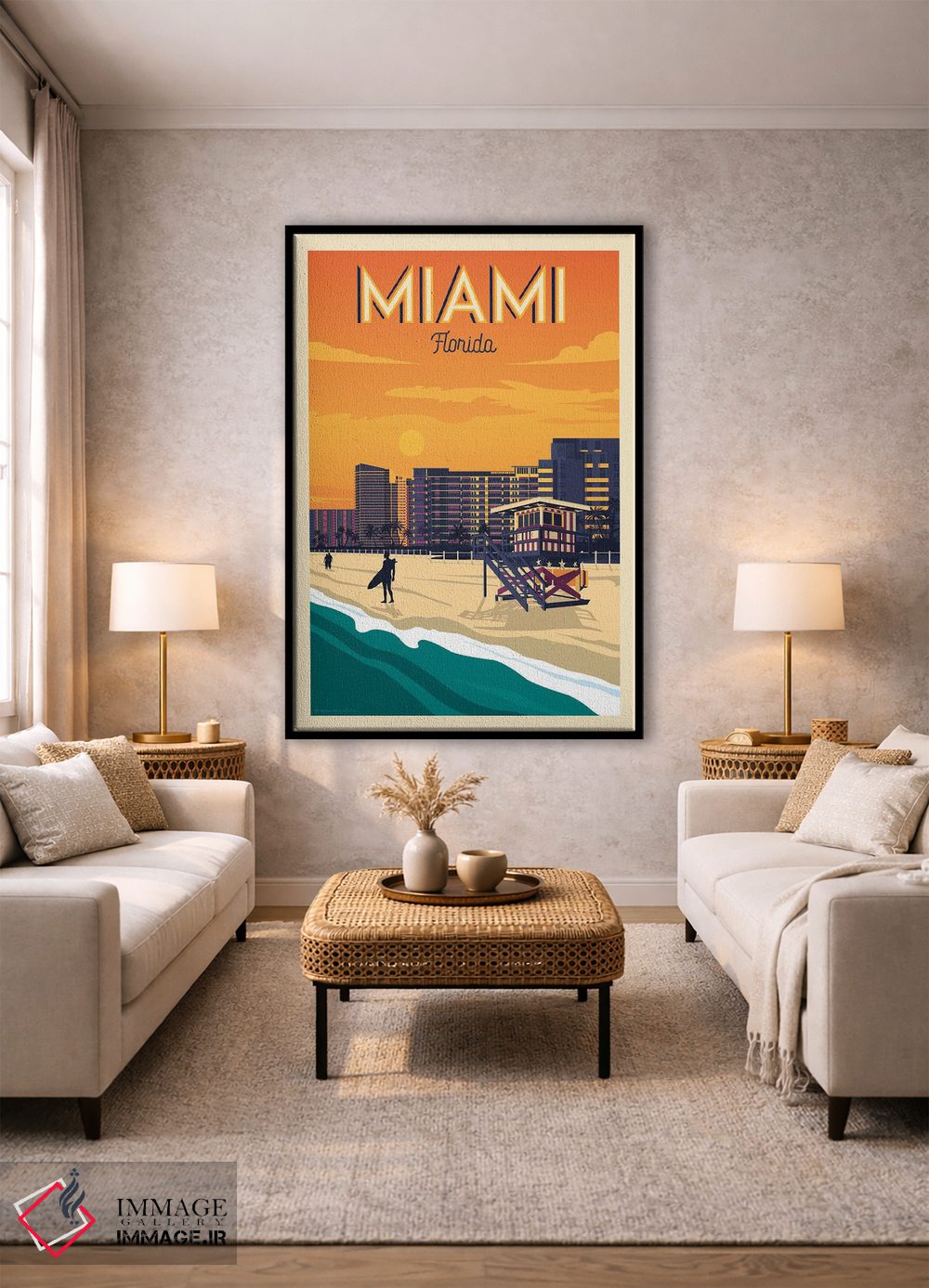تابلو مدرن پوستر سفر میامی فلوریدا اثر اولا هوپ تراول پوسترز - D2B