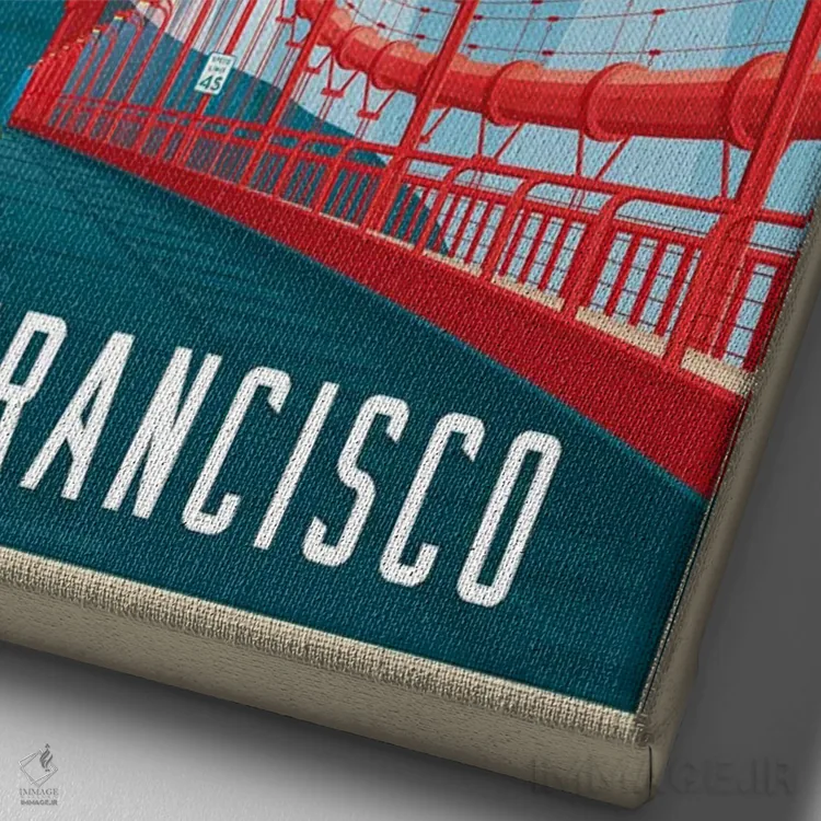 تابلو مدرن پوستر سفر به پل گلدن گیت سان فرانسیسکو اثر اولا هوپ تراول پوسترز - نمای نزدیک بافت بوم