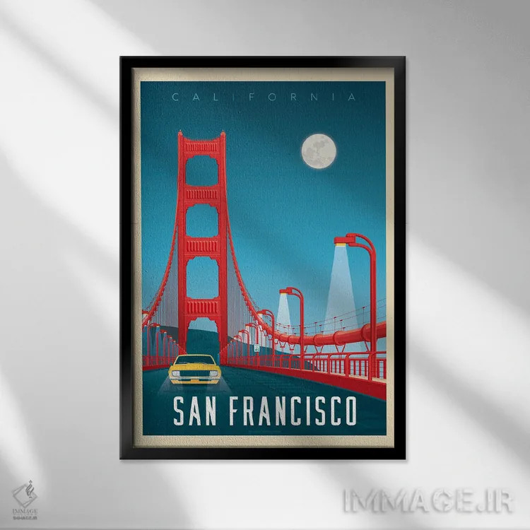 تابلو مدرن پوستر سفر به پل گلدن گیت سان فرانسیسکو اثر اولا هوپ تراول پوسترز - نمای قابدار مشکی
