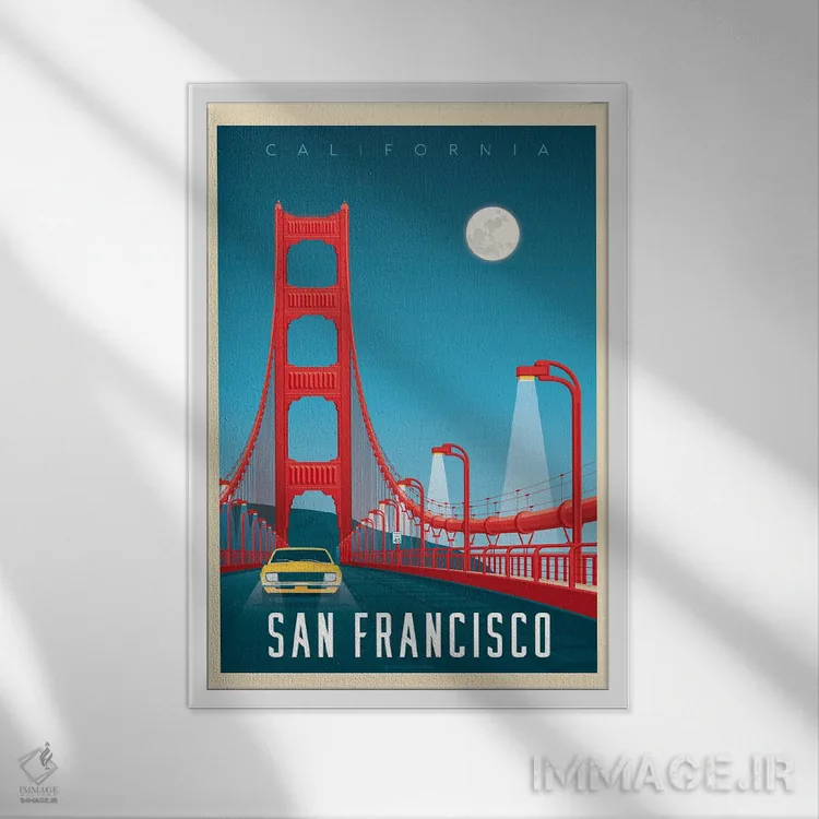 تابلو مدرن پوستر سفر به پل گلدن گیت سان فرانسیسکو اثر اولا هوپ تراول پوسترز - نمای قابدار سفید