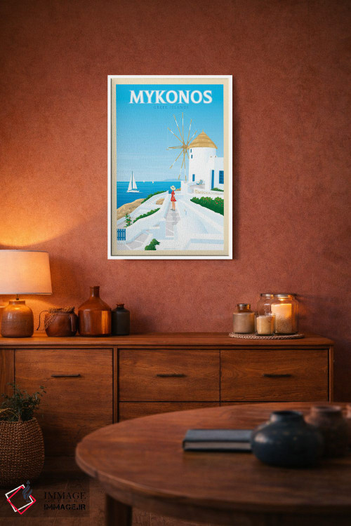 تابلو مدرن پوستر سفر میکونوس یونان اثر اولا هوپ تراول پوسترز - D3W