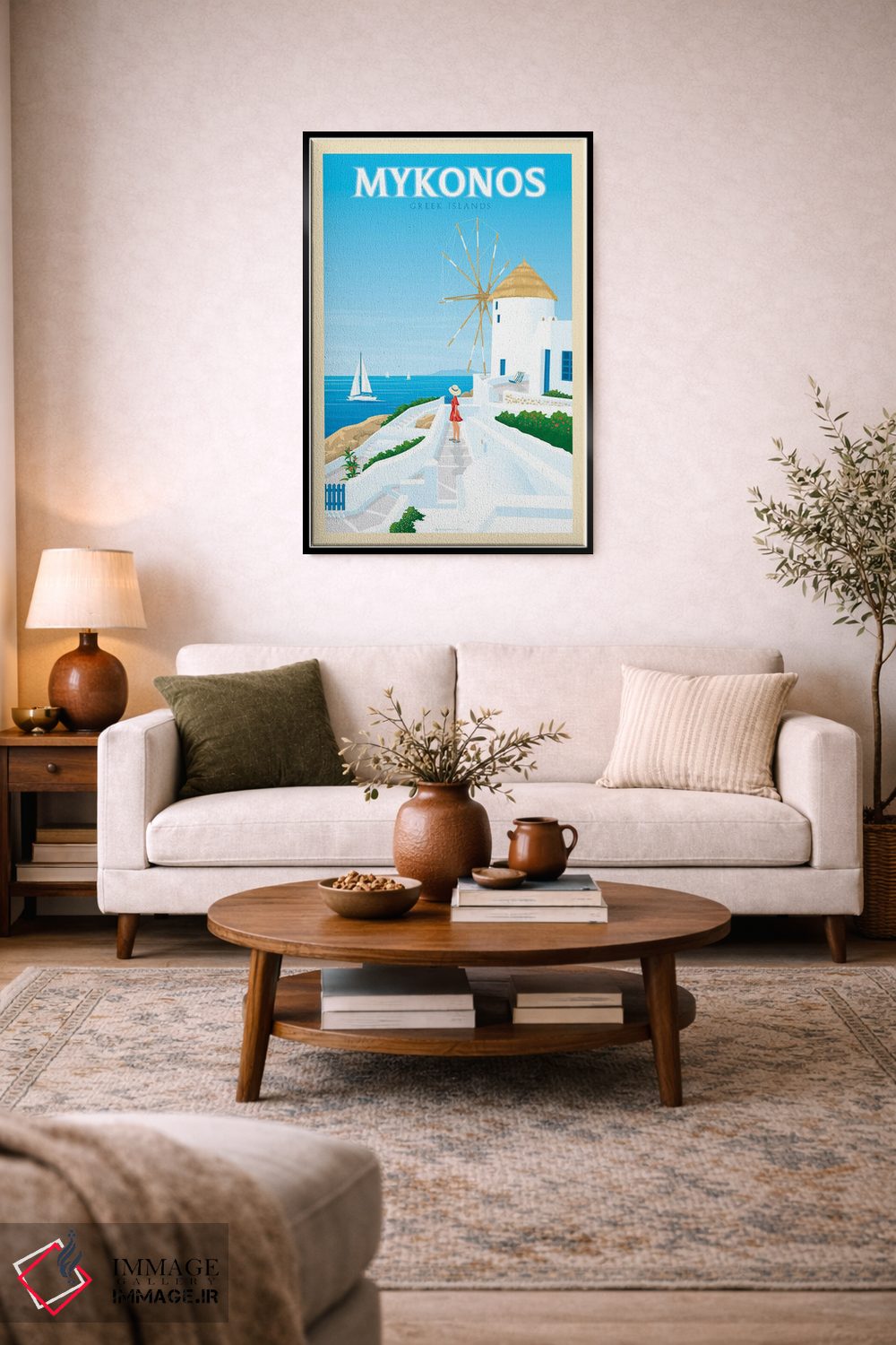 تابلو مدرن پوستر سفر میکونوس یونان اثر اولا هوپ تراول پوسترز - D4B