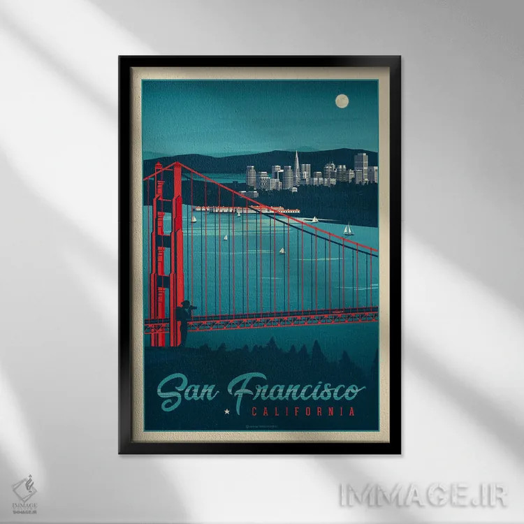 تابلو مدرن پوستر سفر سان فرانسیسکو کالیفرنیا اثر اولا هوپ تراول پوسترز - نمای قابدار مشکی