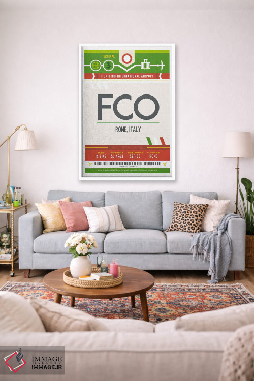 تابلو مدرن پوستر سفر با برچسب فرودگاه رم اثر اولا هوپ تراول پوسترز - D1W