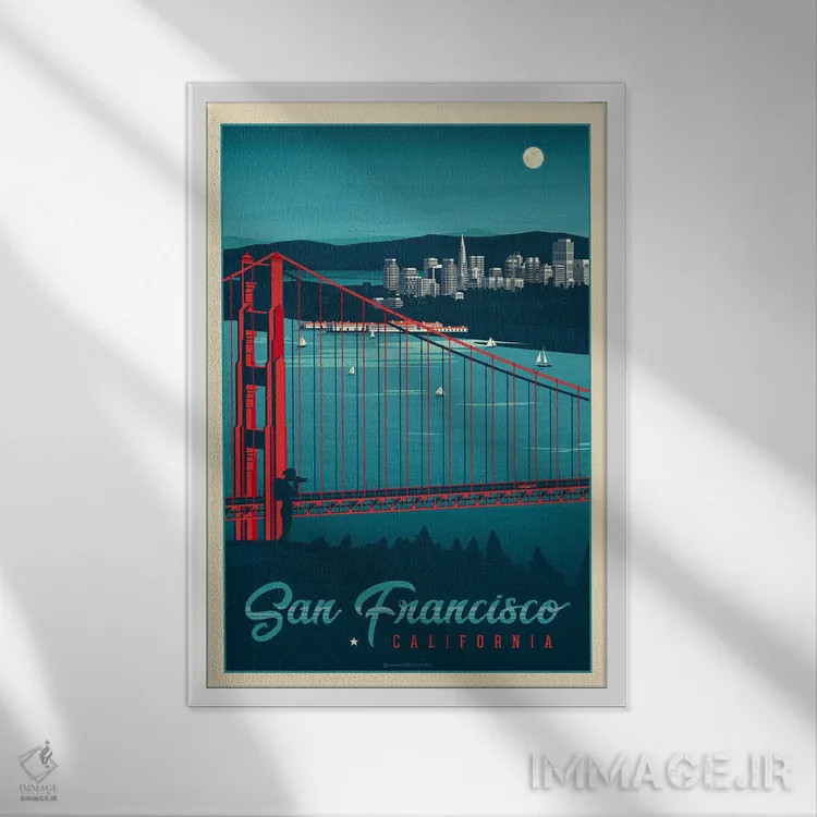 تابلو مدرن پوستر سفر سان فرانسیسکو کالیفرنیا اثر اولا هوپ تراول پوسترز - نمای قابدار سفید