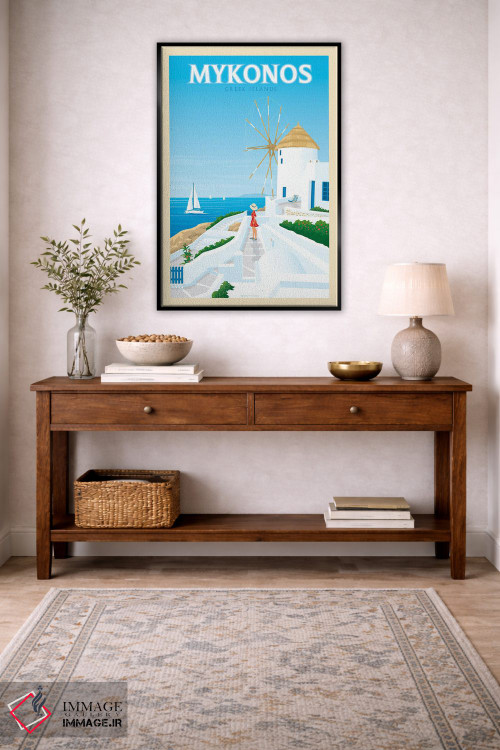تابلو مدرن پوستر سفر میکونوس یونان اثر اولا هوپ تراول پوسترز - D5B